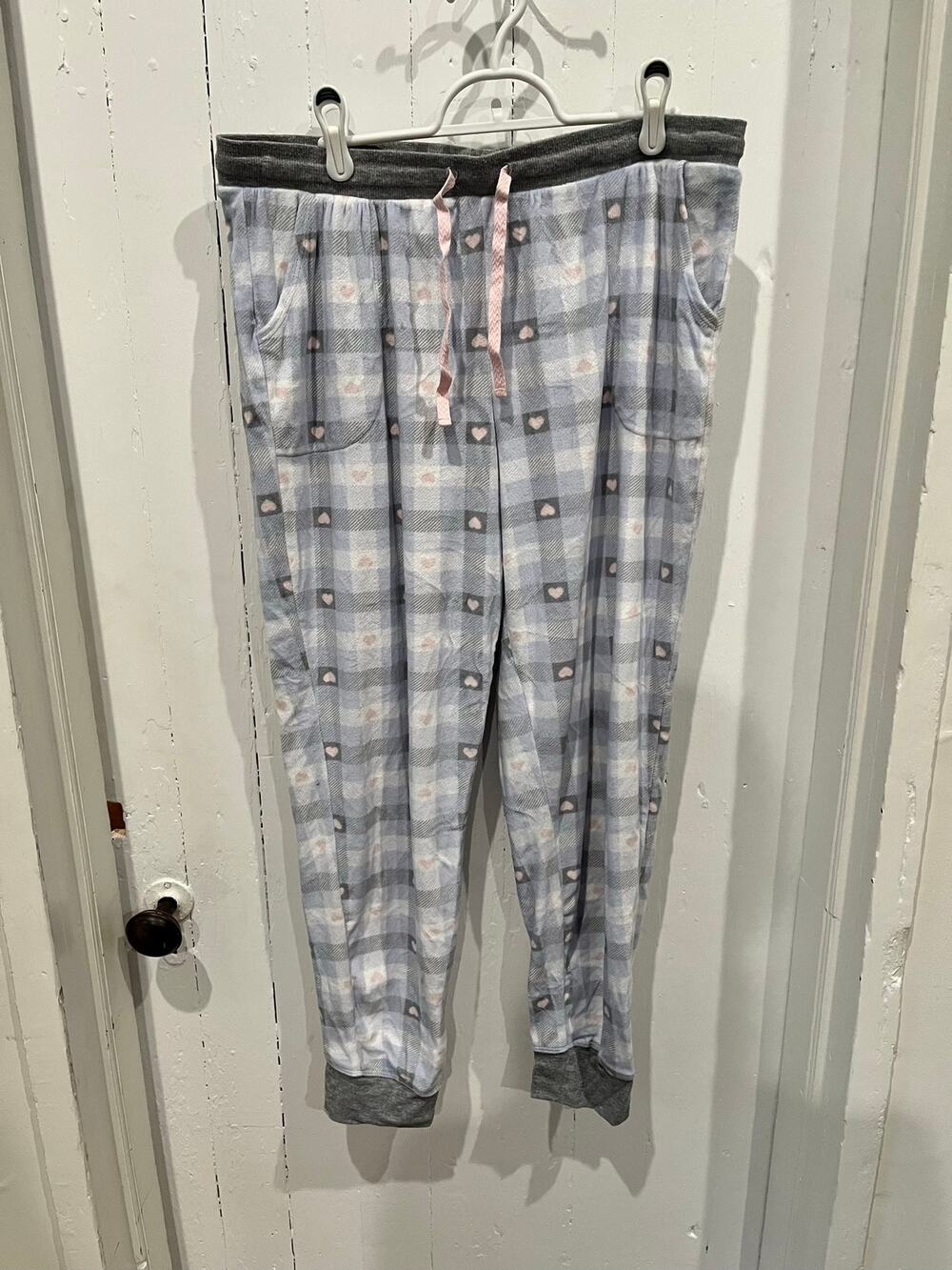Cuddl Duds Checkered with Hearts Fuzzy Pajama Sleep Pants size large